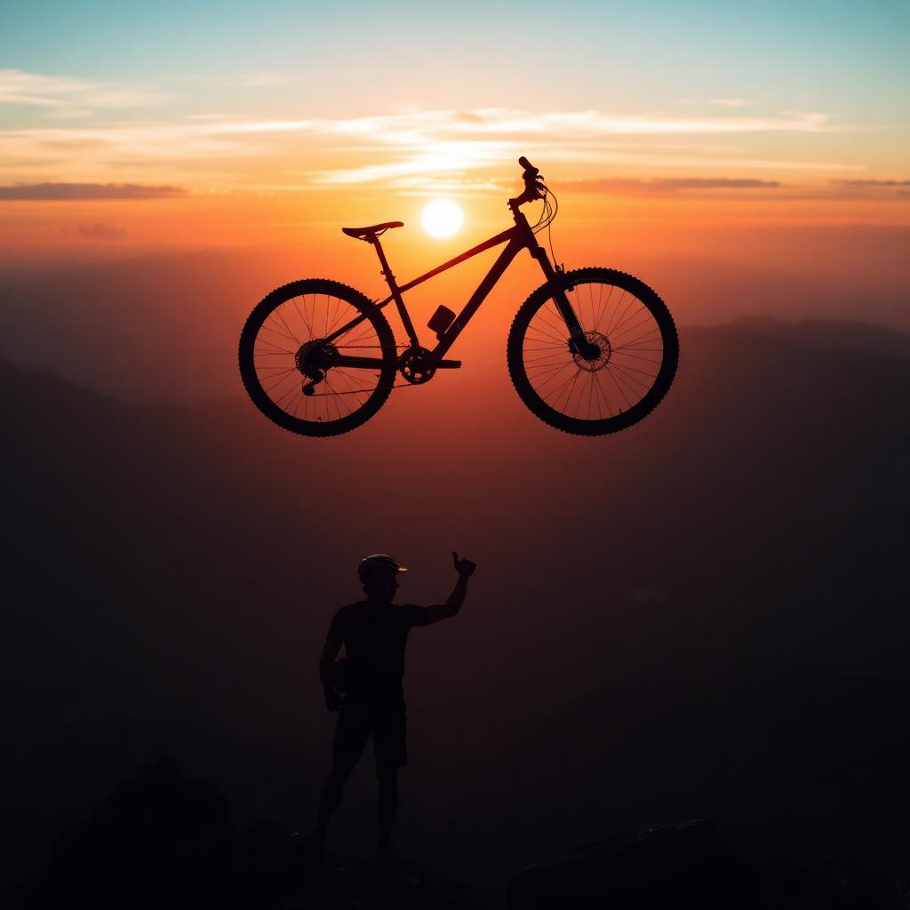 Ciclista celebrando no topo da montanha